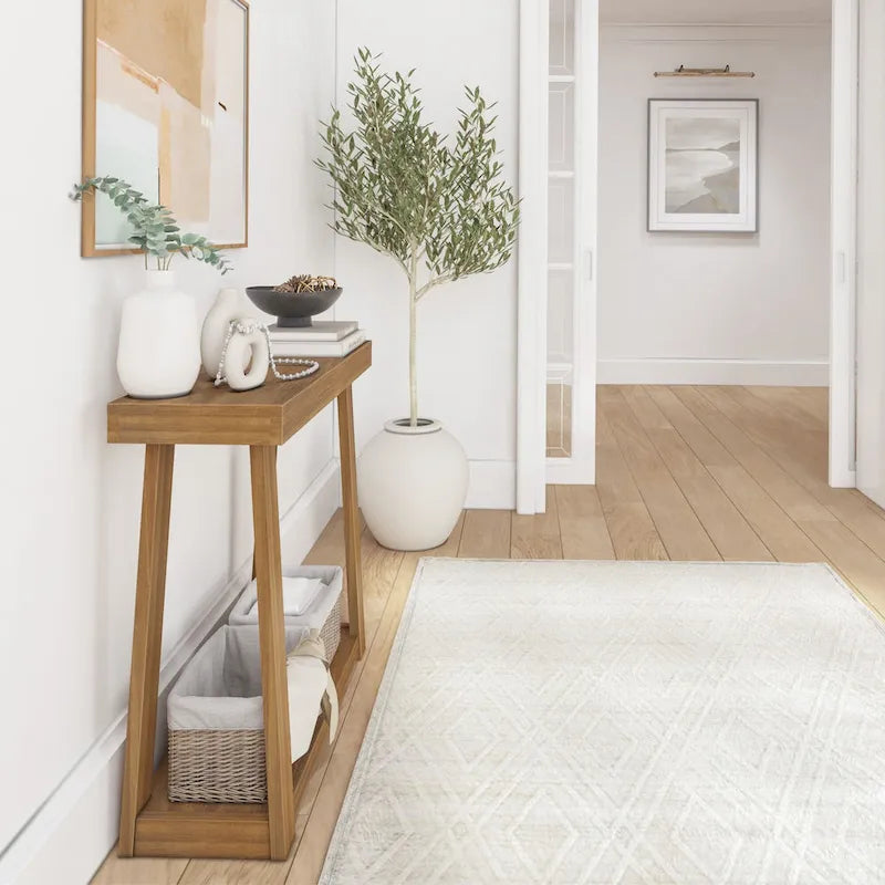Console en pin massif avec étagère de rangement inférieure