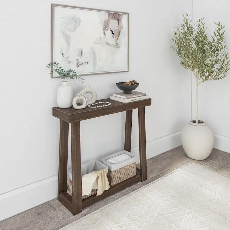 Console en pin massif avec étagère de rangement inférieure