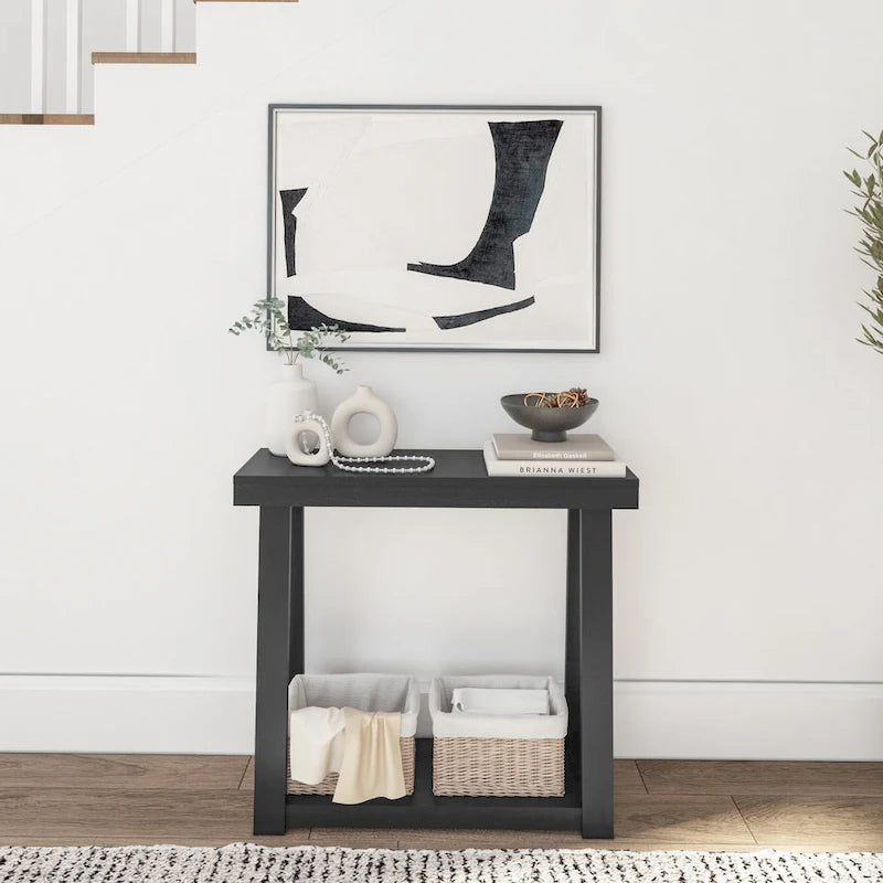 Console en pin massif avec étagère de rangement inférieure