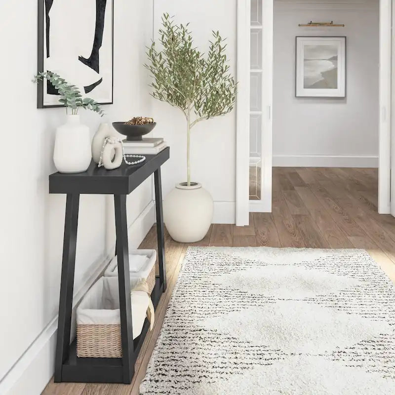 Console en pin massif avec étagère de rangement inférieure