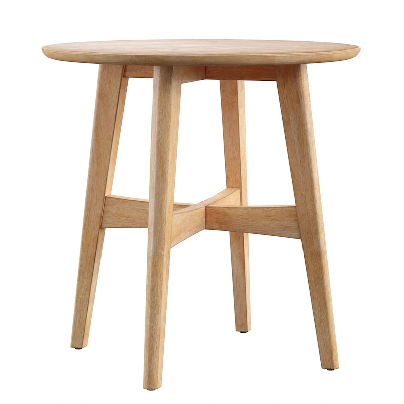 Table d'appoint ronde en bois massif avec piétement en croix, finition chêne naturel