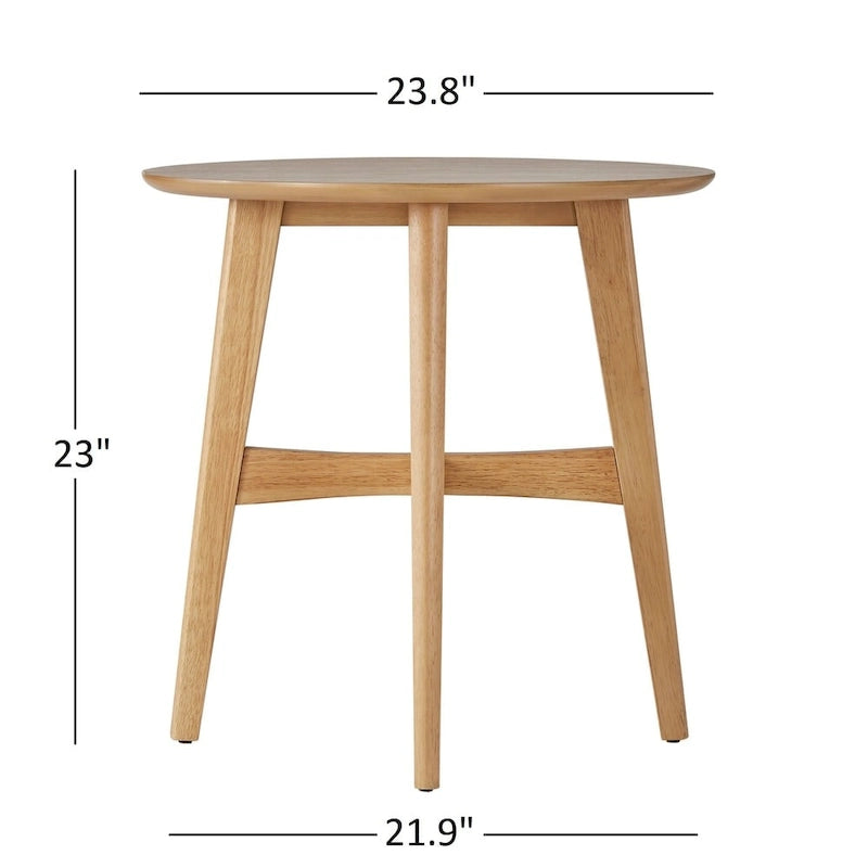 Table d'appoint ronde en bois massif avec piétement en croix, finition chêne naturel
