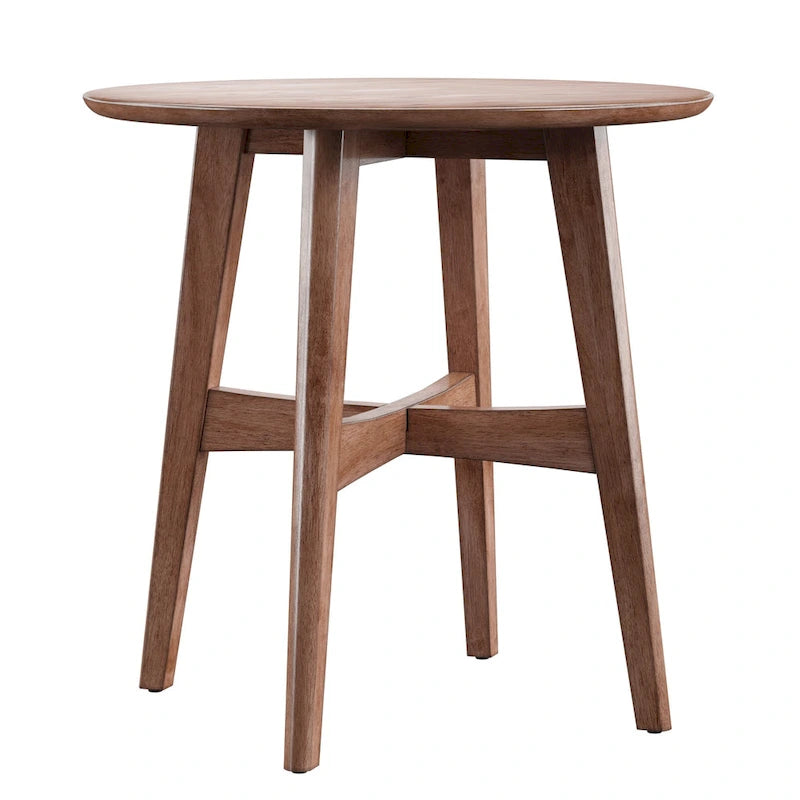 Table d'appoint ronde en bois massif avec piétement en croix, finition chêne naturel