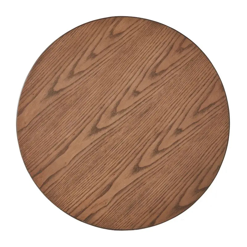 Table d'appoint ronde en bois massif avec piétement en croix, finition chêne naturel