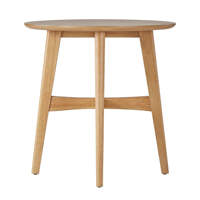 Table d'appoint ronde en bois massif avec piétement en croix, finition chêne naturel