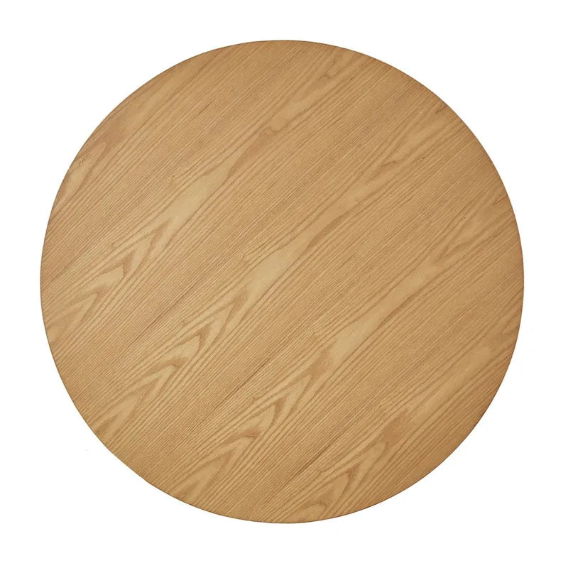 Table d'appoint ronde en bois massif avec piétement en croix, finition chêne naturel