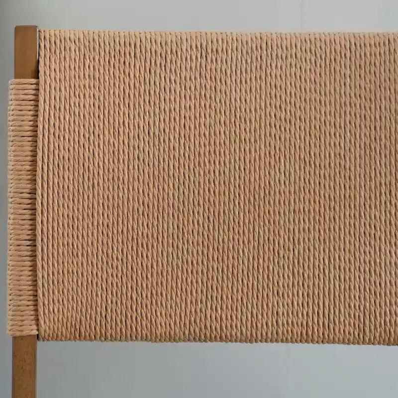 Chaise de salle à manger pliante en bois d'hévéa avec dossier en corde et assise rembourrée, noir naturel