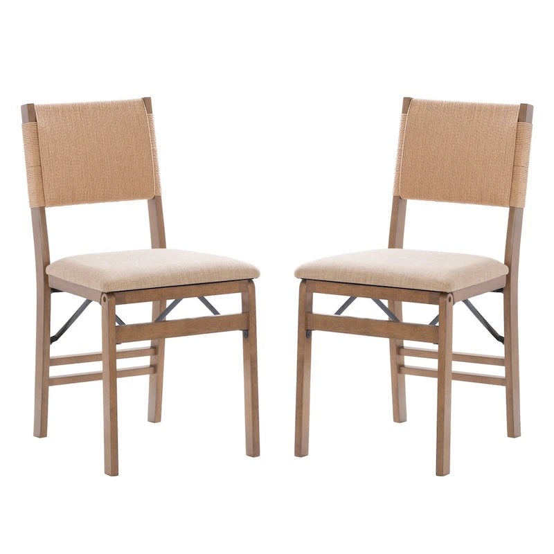 Chaise de salle à manger pliante en bois d'hévéa avec dossier en corde et assise rembourrée, noir naturel