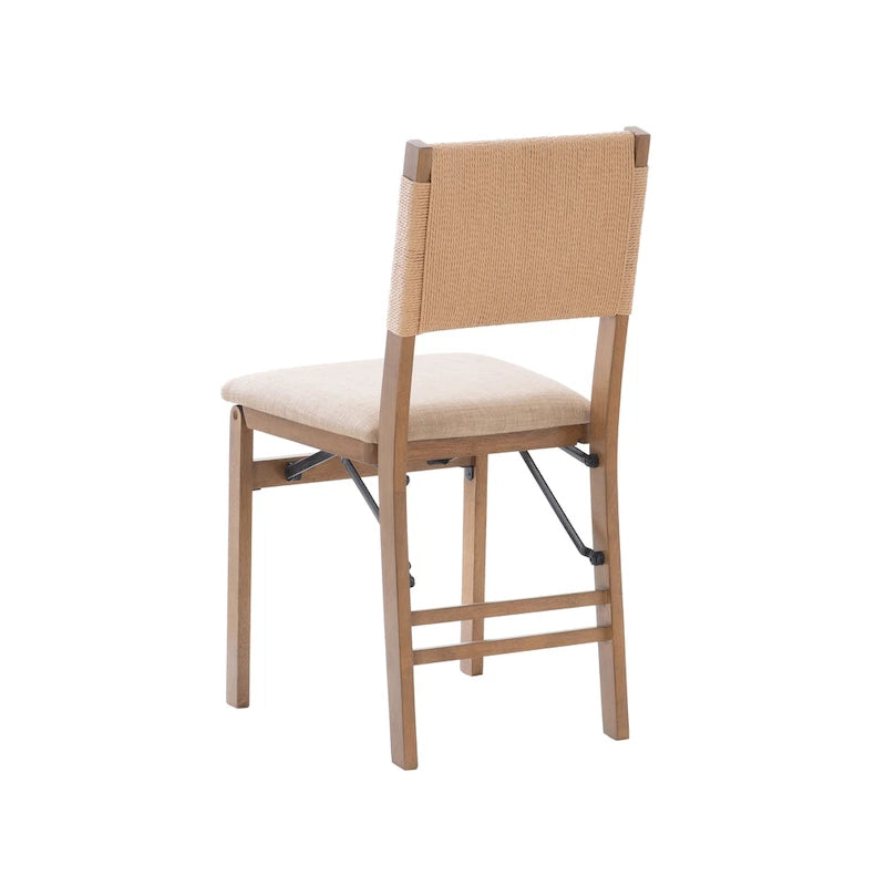 Chaise de salle à manger pliante en bois d'hévéa avec dossier en corde et assise rembourrée, noir naturel