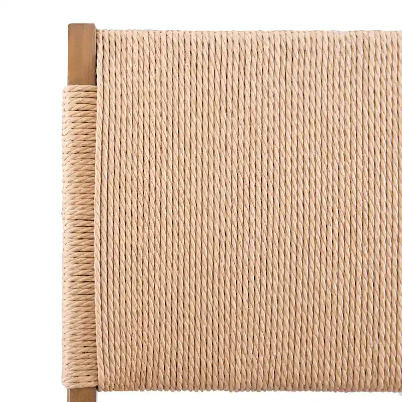 Chaise de salle à manger pliante en bois d'hévéa avec dossier en corde et assise rembourrée, noir naturel