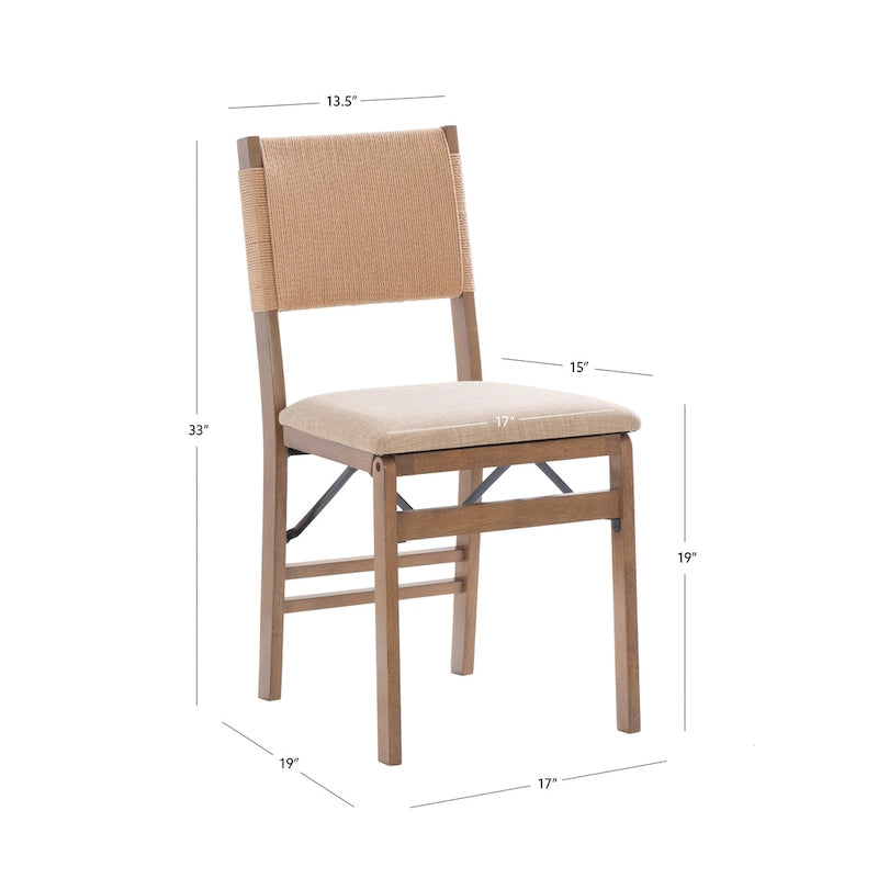Chaise de salle à manger pliante en bois d'hévéa avec dossier en corde et assise rembourrée, noir naturel