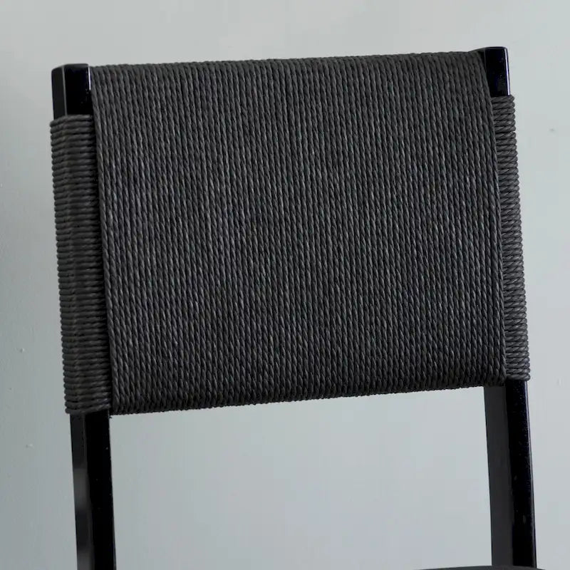 Chaise de salle à manger pliante en bois d'hévéa avec dossier en corde et assise rembourrée, noir naturel