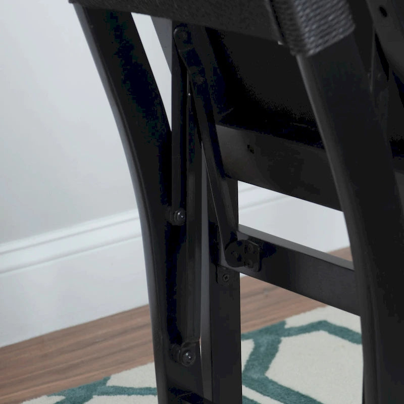 Chaise de salle à manger pliante en bois d'hévéa avec dossier en corde et assise rembourrée, noir naturel
