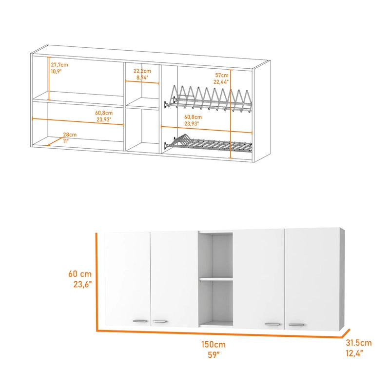 Meuble haut de cuisine moderne avec quatre portes et étagères ouvertes