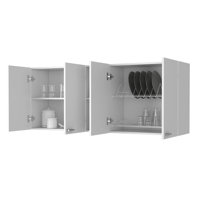 Meuble haut de cuisine moderne avec quatre portes et étagères ouvertes