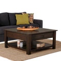 Table basse carrée en acacia massif rustique avec tiroirs et étagère