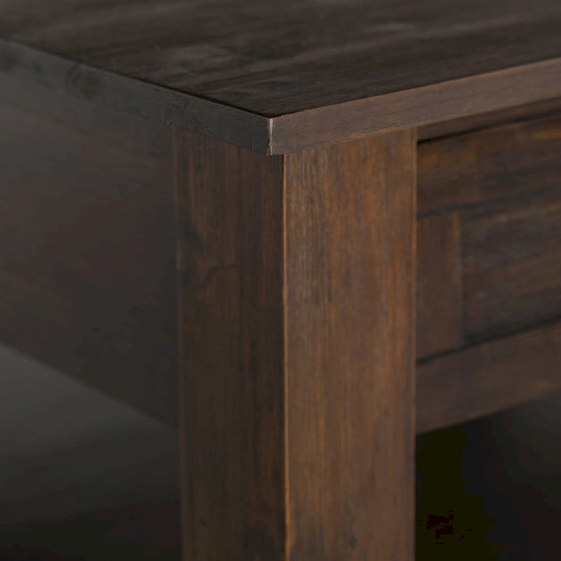 Table basse carrée en acacia massif rustique avec tiroirs et étagère