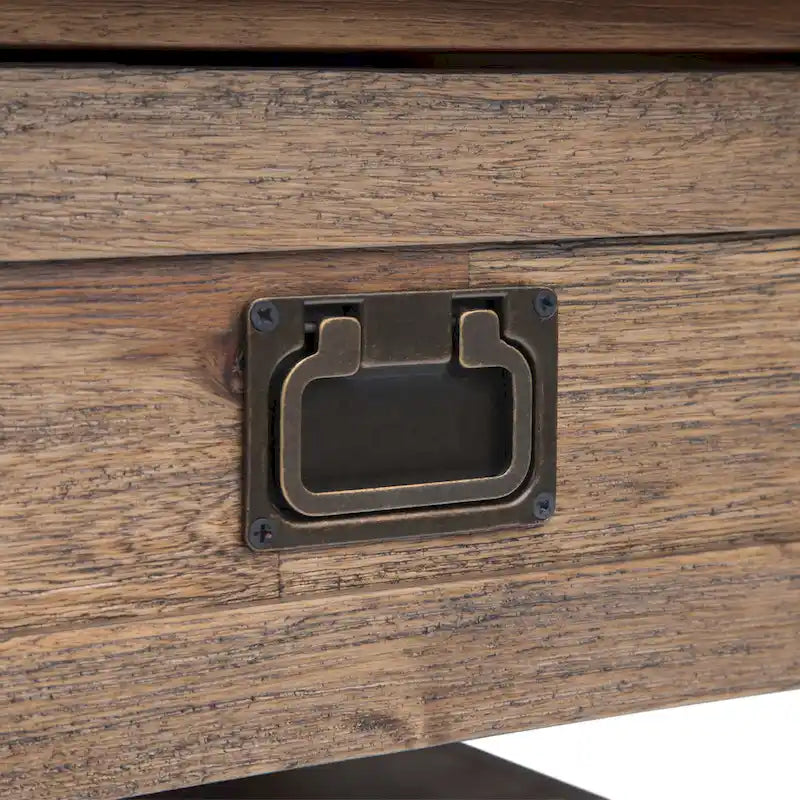 Table basse carrée en acacia massif rustique avec tiroirs et étagère