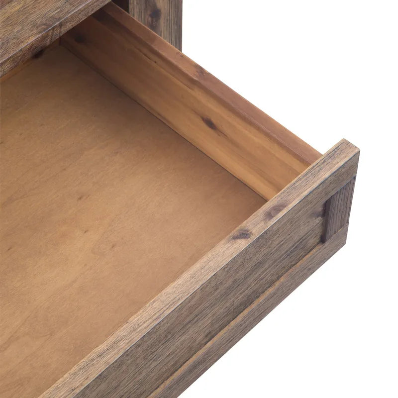 Table basse carrée en acacia massif rustique avec tiroirs et étagère