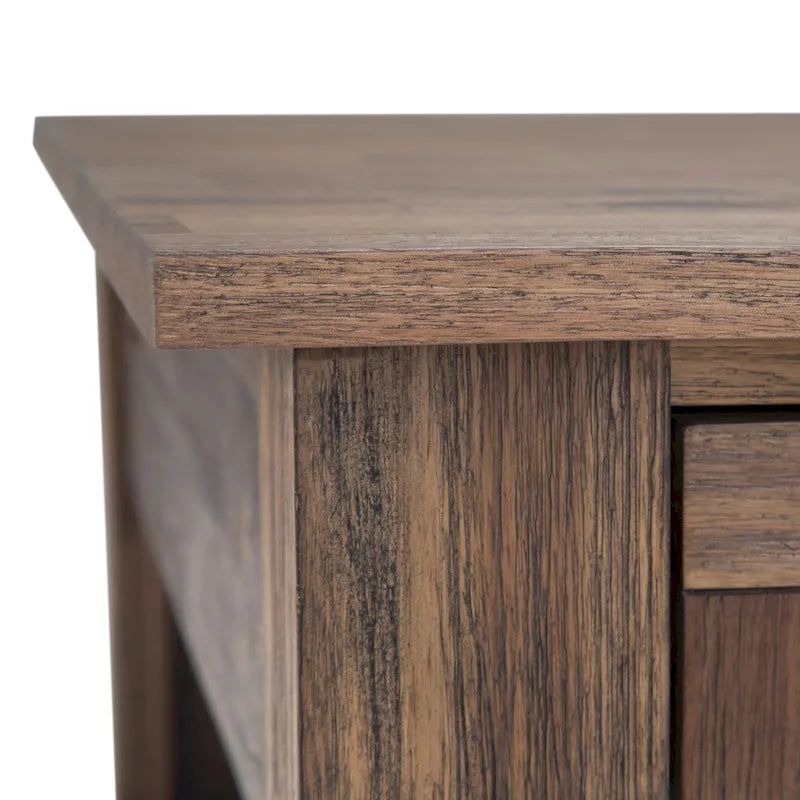 Table basse carrée en acacia massif rustique avec tiroirs et étagère