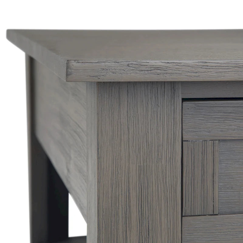 Table basse carrée en acacia massif rustique avec tiroirs et étagère