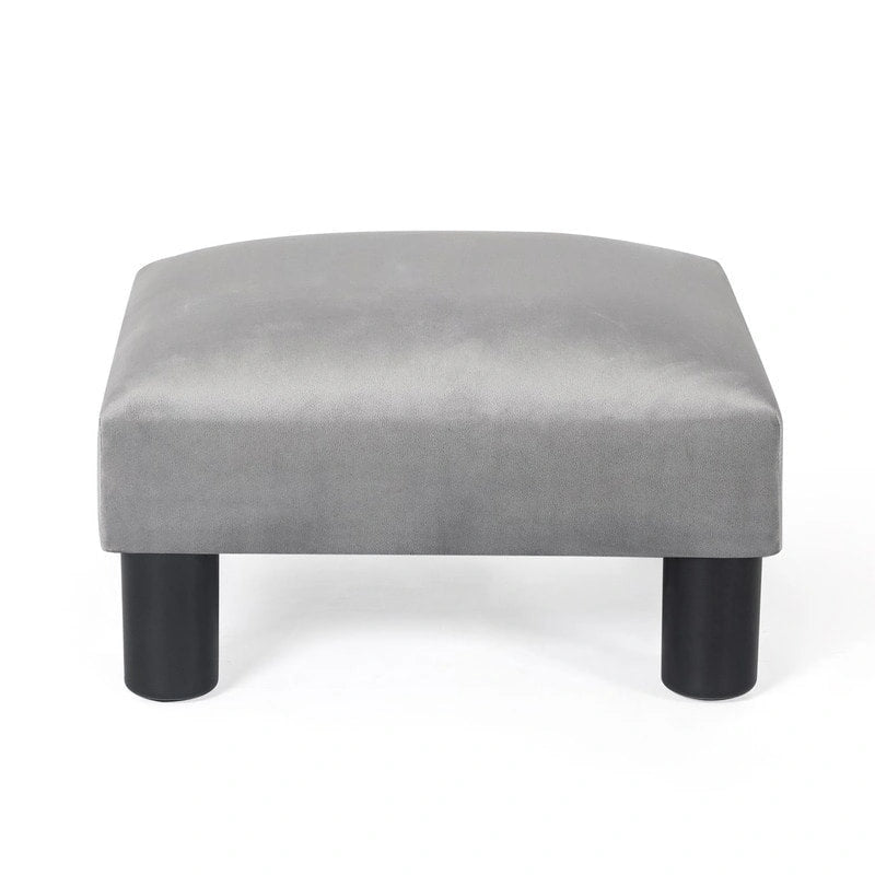 Petit pouf rembourré carré avec pieds noirs en tissu gris