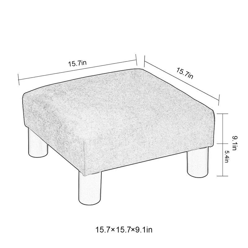 Petit pouf rembourré carré avec pieds noirs en tissu gris