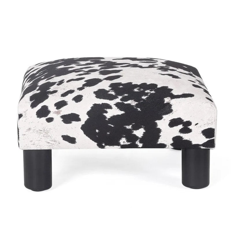 Petit pouf rembourré carré avec pieds noirs en tissu gris