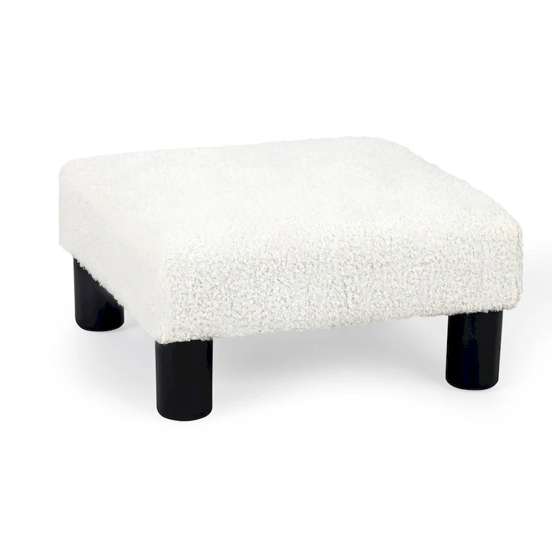 Petit pouf rembourré carré avec pieds noirs en tissu gris