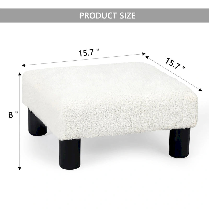 Petit pouf rembourré carré avec pieds noirs en tissu gris
