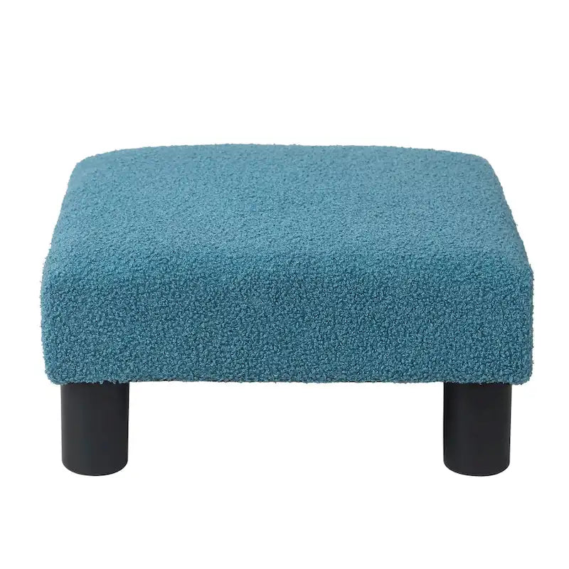 Petit pouf rembourré carré avec pieds noirs en tissu gris