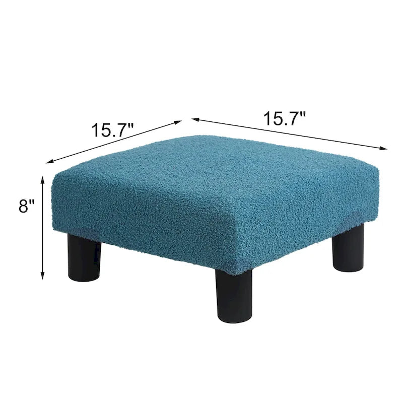 Petit pouf rembourré carré avec pieds noirs en tissu gris