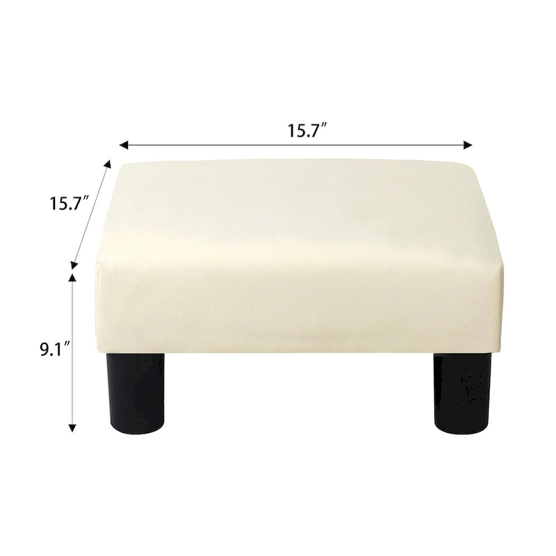 Petit pouf rembourré carré avec pieds noirs en tissu gris