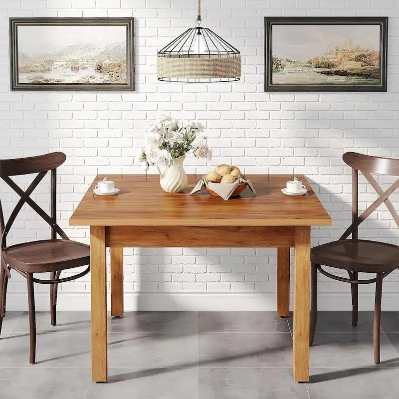 Table à manger carrée rustique marron et noire avec pieds en bois massif