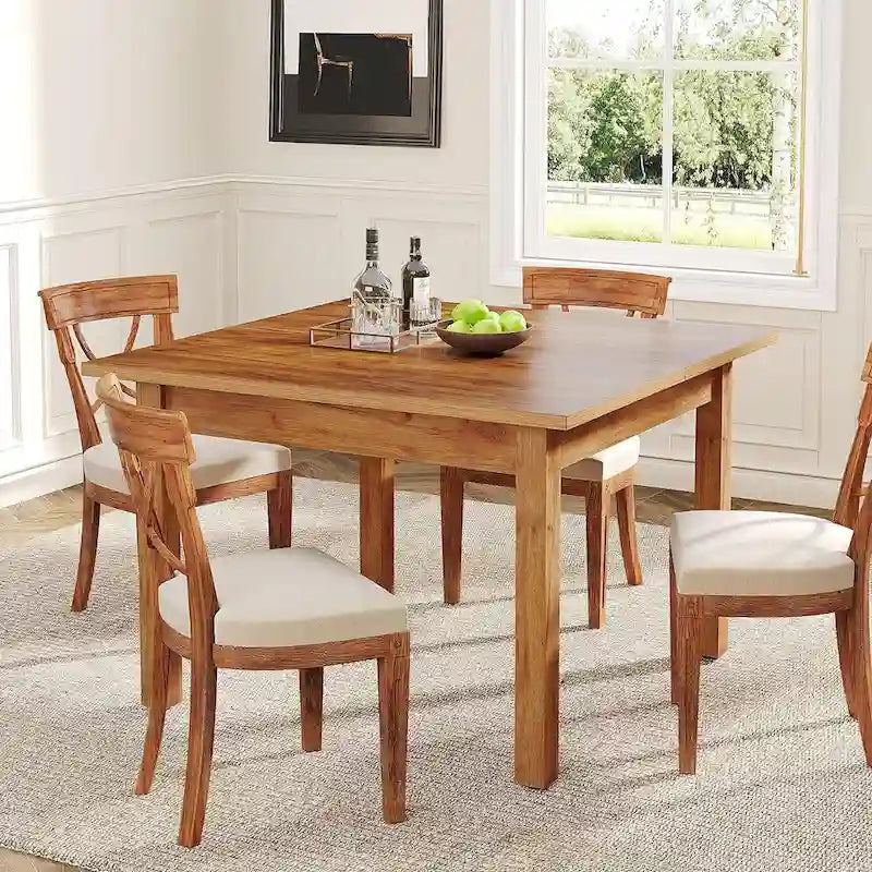 Table à manger carrée rustique marron et noire avec pieds en bois massif