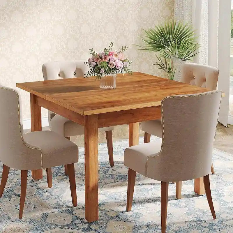 Table à manger carrée rustique marron et noire avec pieds en bois massif