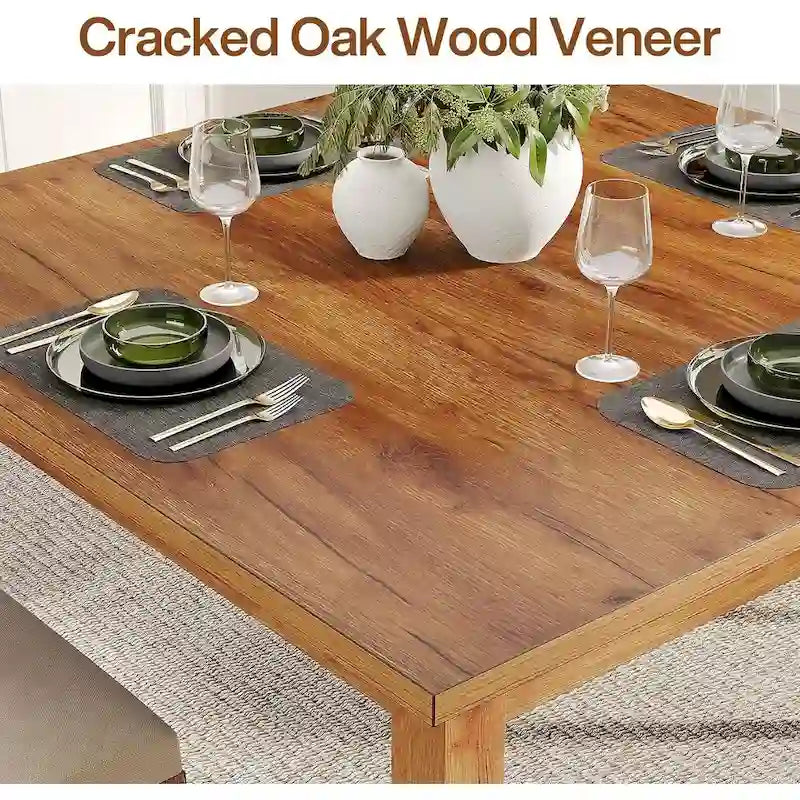 Table à manger carrée rustique marron et noire avec pieds en bois massif
