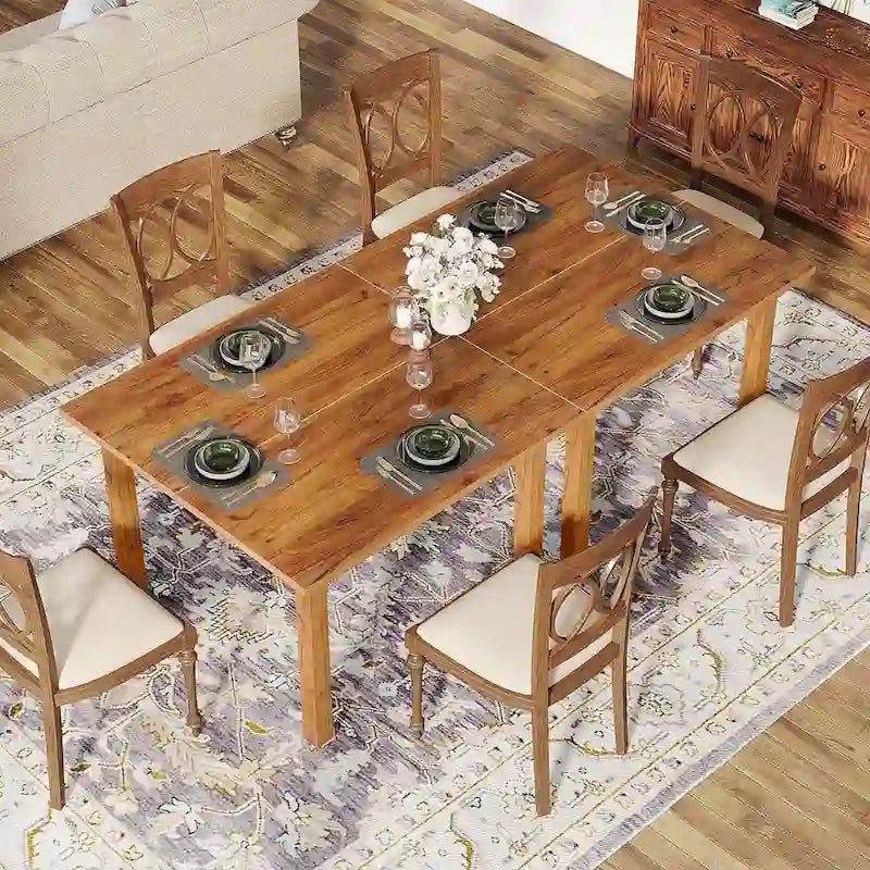 Table à manger carrée rustique marron et noire avec pieds en bois massif