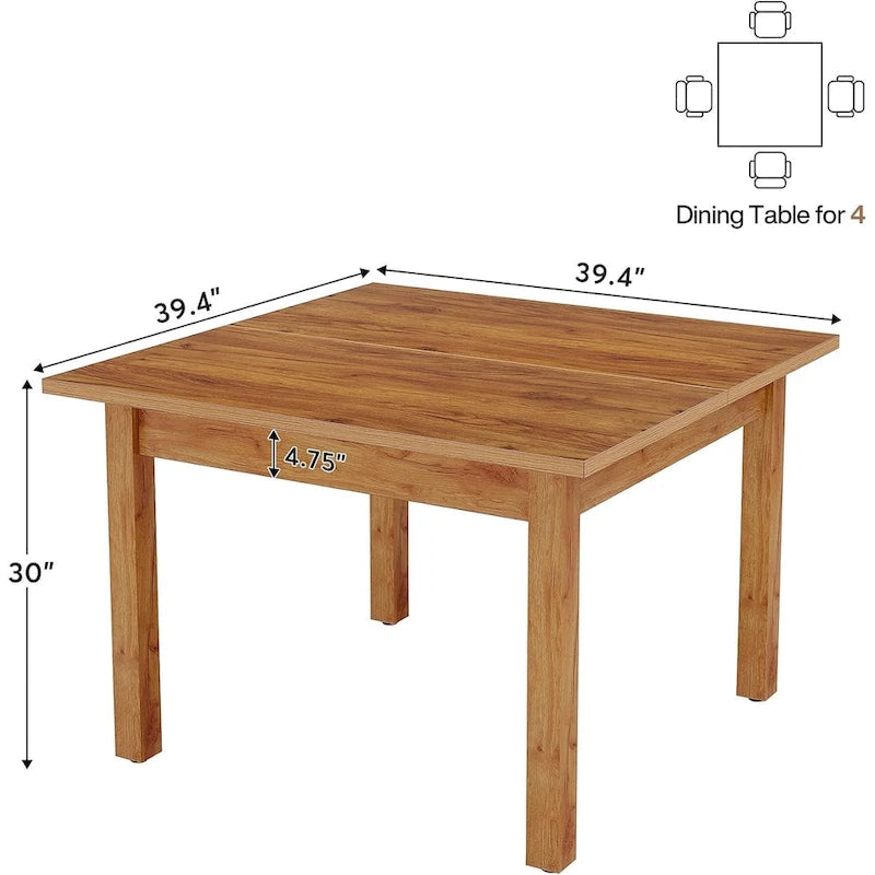 Table à manger carrée rustique marron et noire avec pieds en bois massif