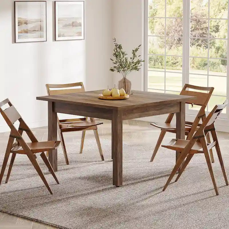 Table à manger carrée rustique marron et noire avec pieds en bois massif