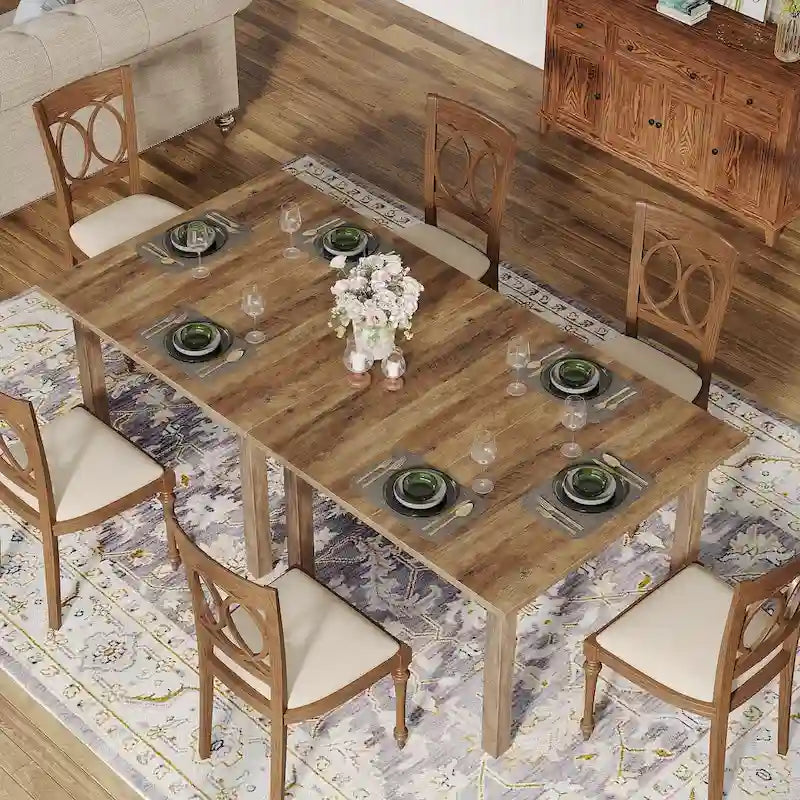 Table à manger carrée rustique marron et noire avec pieds en bois massif