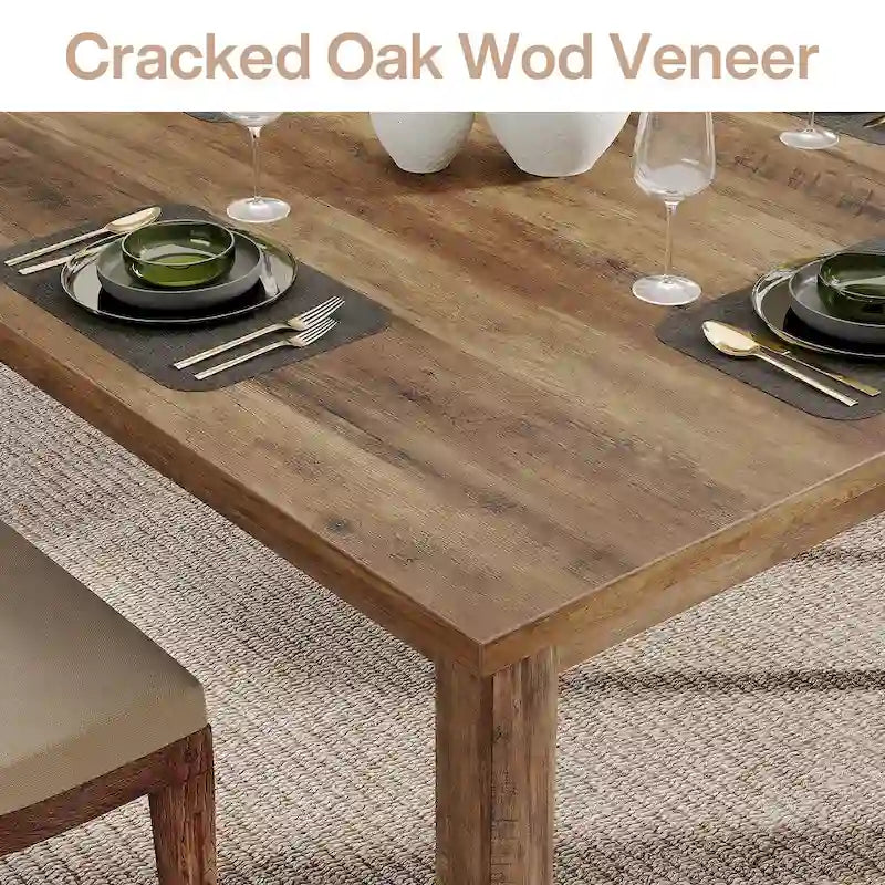 Table à manger carrée rustique marron et noire avec pieds en bois massif