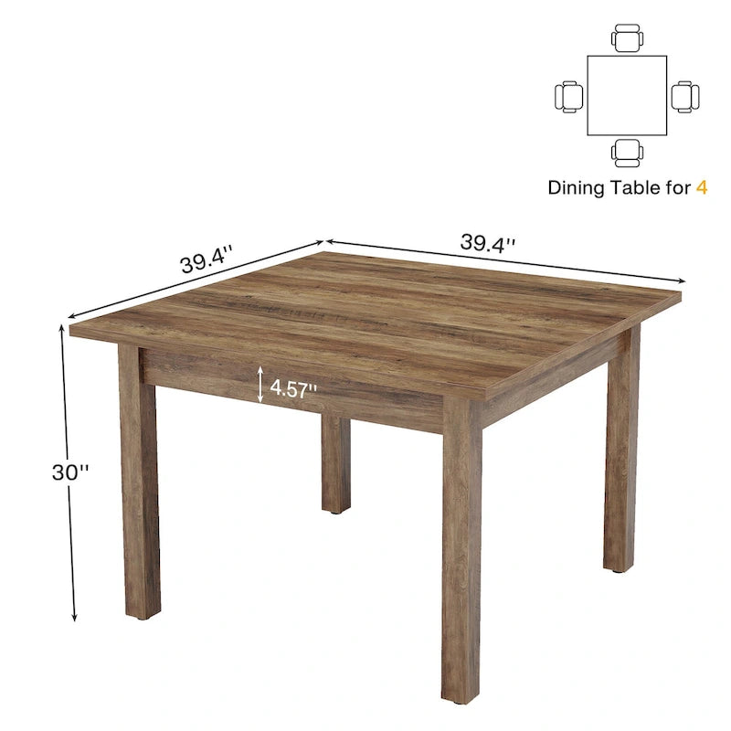 Table à manger carrée rustique marron et noire avec pieds en bois massif