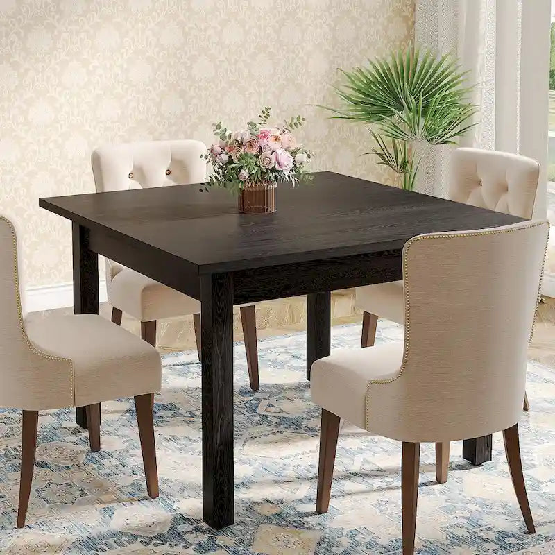 Table à manger carrée rustique marron et noire avec pieds en bois massif
