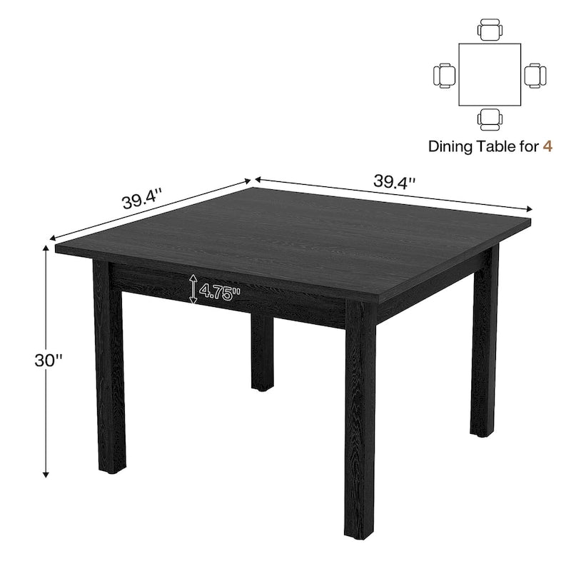 Table à manger carrée rustique marron et noire avec pieds en bois massif