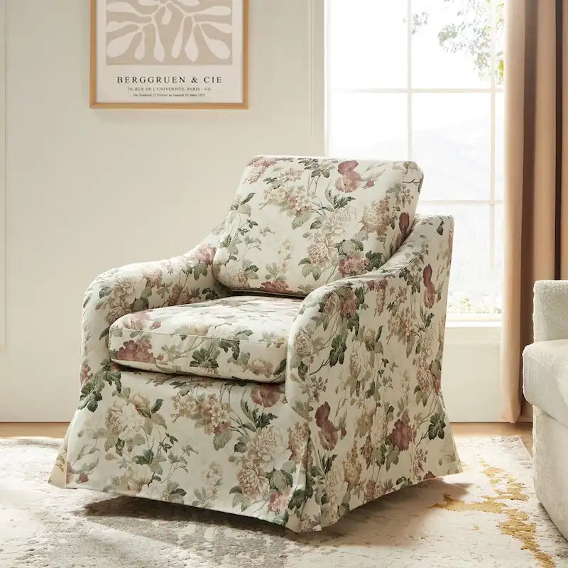 Fauteuil d'appoint pivotant déhoussable à motif floral avec coussin amovible lavable
