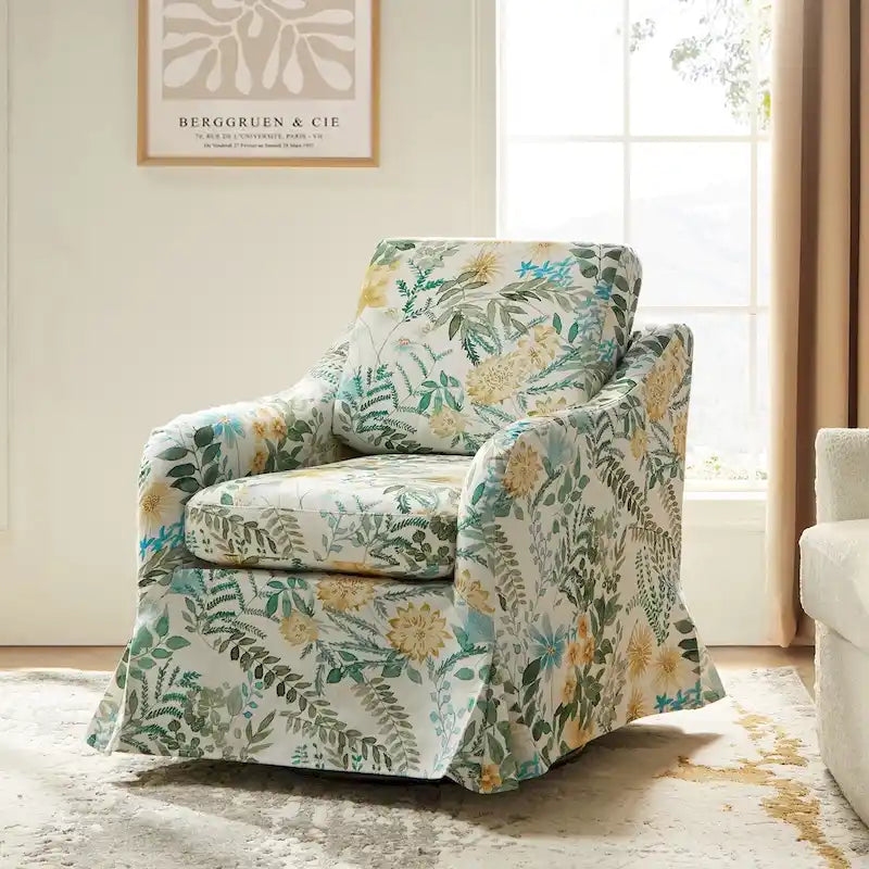 Fauteuil d'appoint pivotant déhoussable à motif floral avec coussin amovible lavable