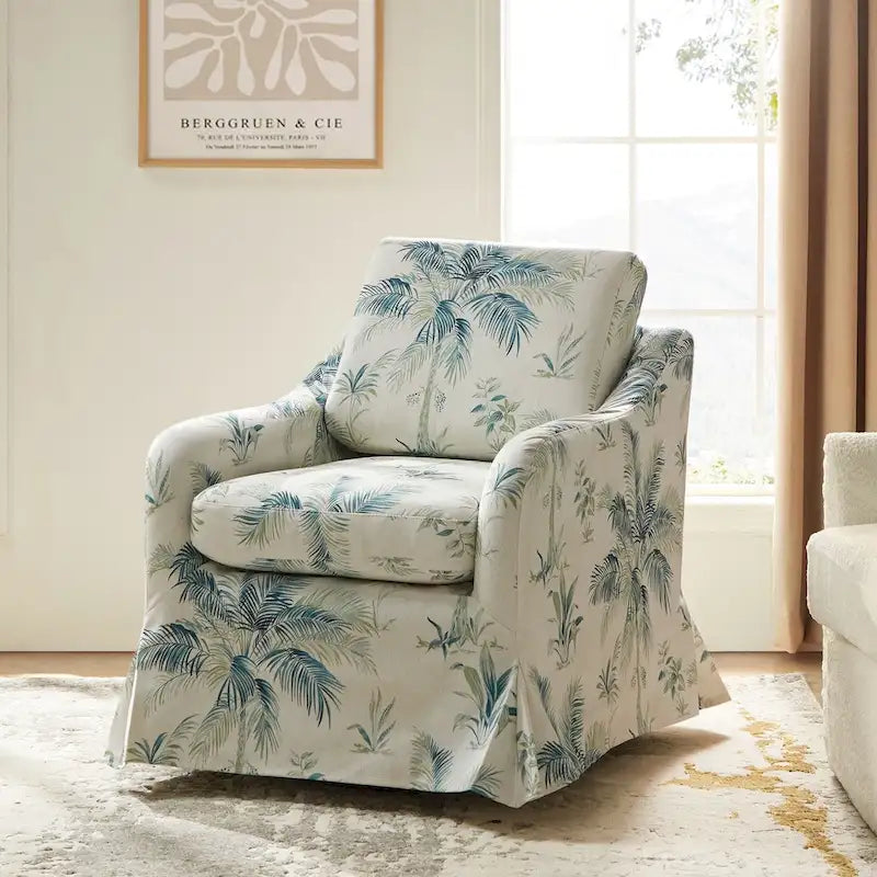 Fauteuil d'appoint pivotant déhoussable à motif floral avec coussin amovible lavable