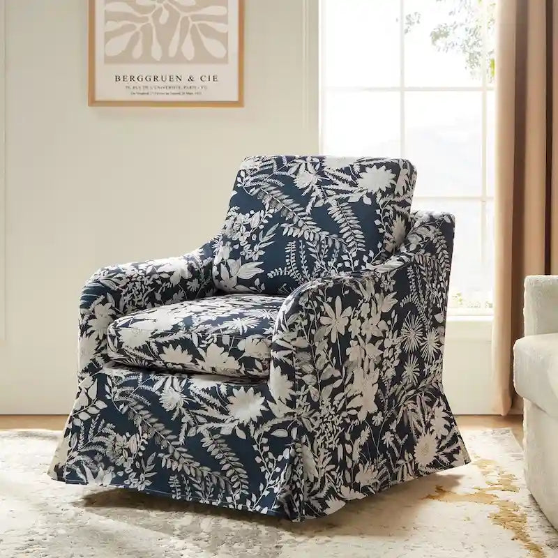 Fauteuil d'appoint pivotant déhoussable à motif floral avec coussin amovible lavable