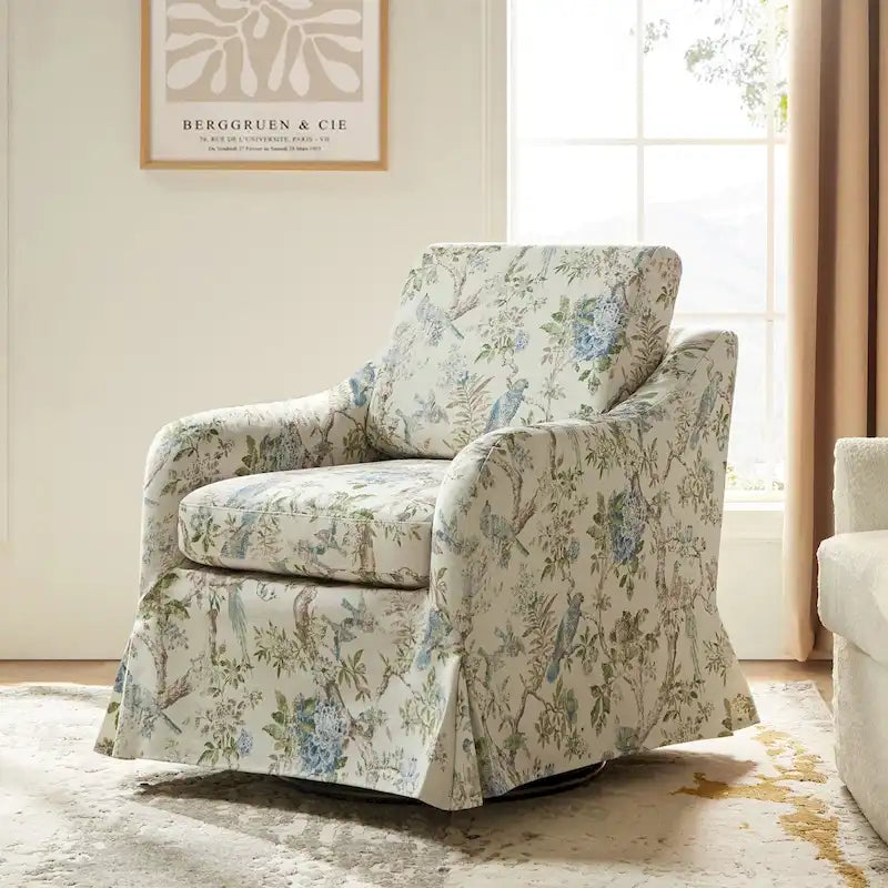 Fauteuil d'appoint pivotant déhoussable à motif floral avec coussin amovible lavable